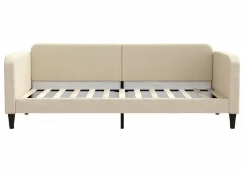 Pat de zi cu saltea, crem, 90x200 cm, textil - 4/5