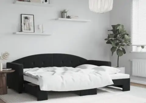 Pat de zi cu extensie, negru, 80x200 cm, catifea - 1/5