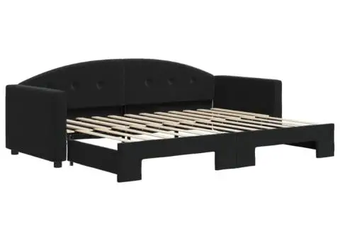 Pat de zi cu extensie, negru, 80x200 cm, catifea - 2/5