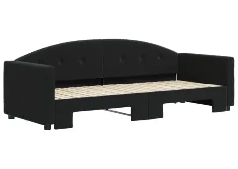 Pat de zi cu extensie, negru, 80x200 cm, catifea - 3/5