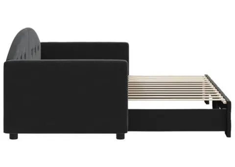 Pat de zi cu extensie, negru, 80x200 cm, catifea - 4/5