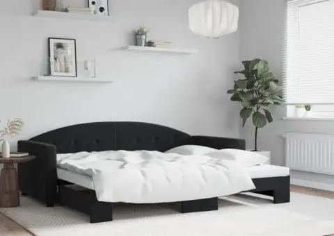 Pat de zi cu extensie, negru, 90x190 cm, catifea - 1/5