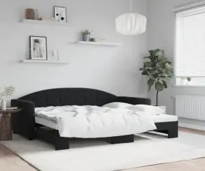 vidaXL Pat de zi cu extensie, negru, 90x190 cm, catifea