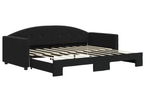 Pat de zi cu extensie, negru, 90x190 cm, catifea - 2/5