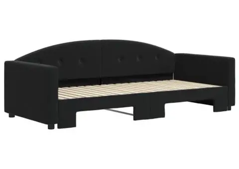 Pat de zi cu extensie, negru, 90x190 cm, catifea - 3/5