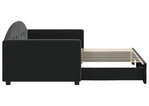 Pat de zi cu extensie, negru, 90x190 cm, catifea - 4/5