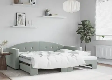 Pat de zi cu extensie, gri deschis, 90x190 cm, catifea - 1/5