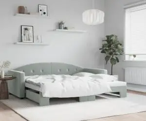 vidaXL Pat de zi cu extensie, gri deschis, 90x190 cm, catifea