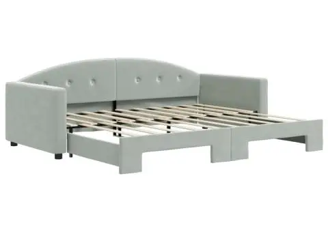 Pat de zi cu extensie, gri deschis, 90x190 cm, catifea - 2/5