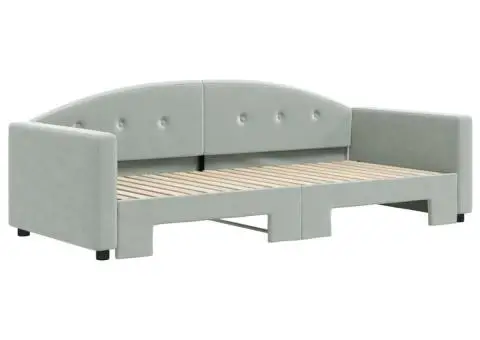 Pat de zi cu extensie, gri deschis, 90x190 cm, catifea - 3/5