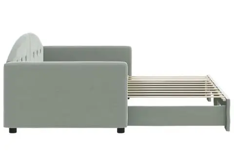 Pat de zi cu extensie, gri deschis, 90x190 cm, catifea - 4/5