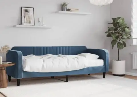 Pat de zi cu saltea, albastru, 80x200 cm, catifea - 1/5