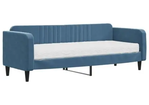 Pat de zi cu saltea, albastru, 80x200 cm, catifea - 2/5