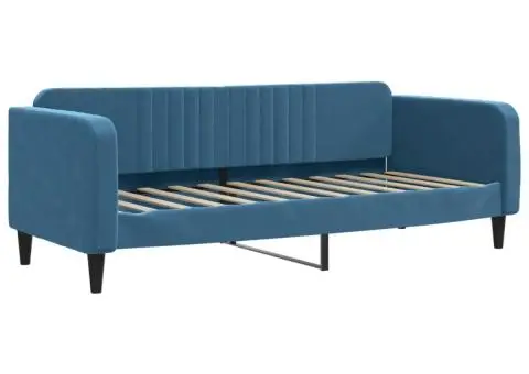 Pat de zi cu saltea, albastru, 80x200 cm, catifea - 3/5