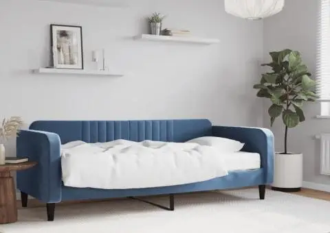 Pat de zi cu saltea, albastru, 90x200 cm, catifea - 1/5