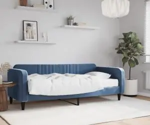 vidaXL Pat de zi cu saltea, albastru, 90x200 cm, catifea