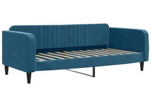 Pat de zi cu saltea, albastru, 90x200 cm, catifea - 3/5