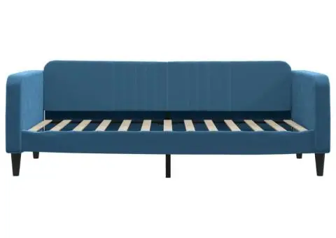 Pat de zi cu saltea, albastru, 90x200 cm, catifea - 4/5