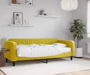 vidaXL Pat de zi cu saltea, galben, 90x200 cm, catifea