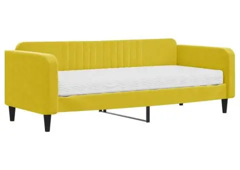 Pat de zi cu saltea, galben, 90x200 cm, catifea - 2/5