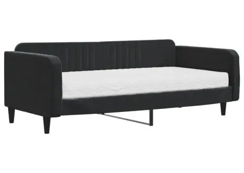 Pat de zi cu saltea, negru, 100x200 cm, catifea - 2/5