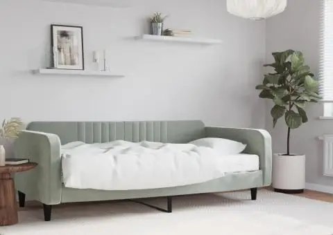 Pat de zi cu saltea, gri deschis, 100x200 cm, catifea - 1/5