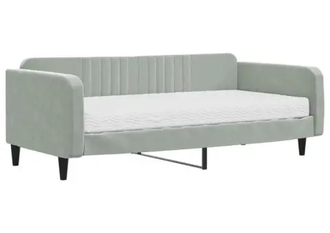 Pat de zi cu saltea, gri deschis, 100x200 cm, catifea - 2/5