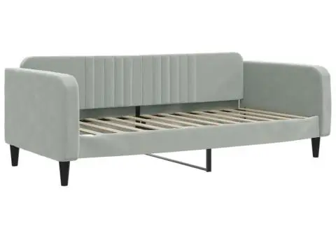 Pat de zi cu saltea, gri deschis, 100x200 cm, catifea - 3/5