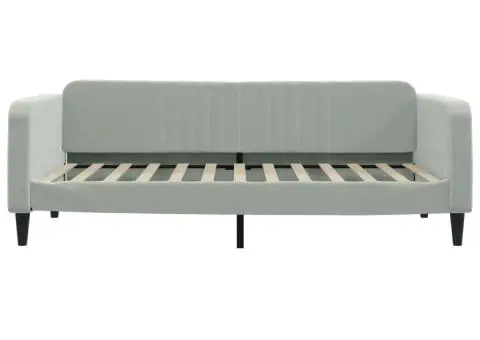 Pat de zi cu saltea, gri deschis, 100x200 cm, catifea - 4/5