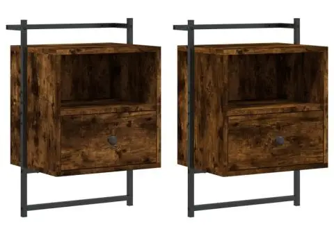 Noptiere de perete, 2 buc., stejar fumuriu, 40x30x61 cm, lemn - 2/5