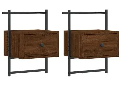 Noptiere de perete, 2 buc., stejar maro, 35x30x51 cm, lemn - 2/5