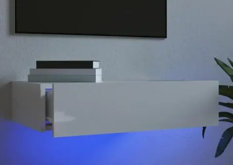 Comodă TV cu lumini LED, alb extralucios, 60x35x15,5 cm - 1/5