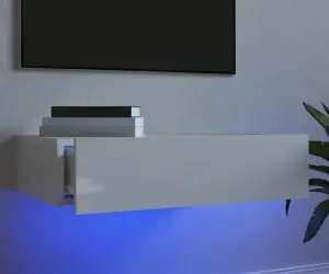 vidaXL Comodă TV cu lumini LED, alb extralucios, 60x35x15,5 cm