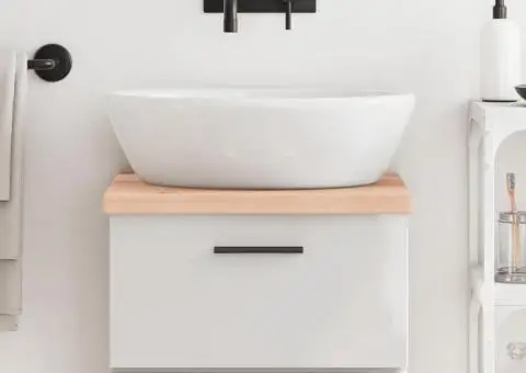 Blat de baie, 40x30x(2-4) cm, lemn masiv netratat - 1/5