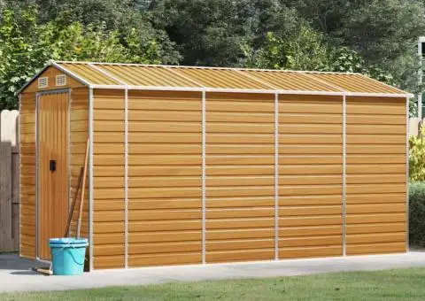 Șopron de grădină, maro deschis, 191x385x198 cm oțel galvanizat - 1/5