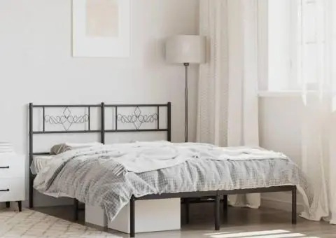 Cadru de pat metalic cu tăblie, negru, 140x200 cm - 1/5