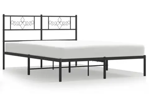 Cadru de pat metalic cu tăblie, negru, 140x200 cm - 2/5