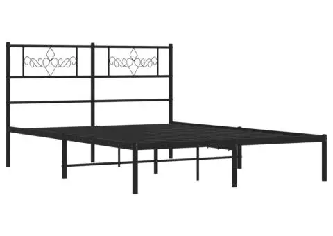 Cadru de pat metalic cu tăblie, negru, 140x200 cm - 3/5