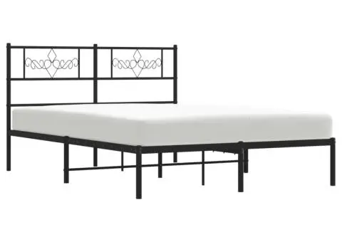 Cadru de pat metalic cu tăblie, negru, 140x200 cm - 4/5