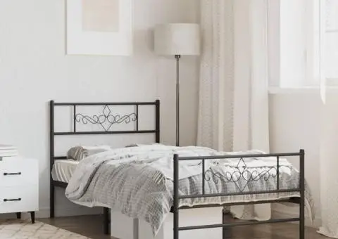 Cadru pat metalic cu tăblii de cap/picioare, negru, 75x190 cm - 1/5