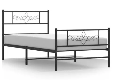Cadru pat metalic cu tăblii de cap/picioare, negru, 75x190 cm - 2/5