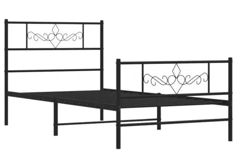 Cadru pat metalic cu tăblii de cap/picioare, negru, 75x190 cm - 3/5