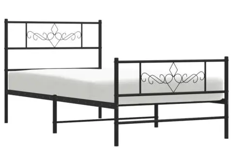 Cadru pat metalic cu tăblii de cap/picioare, negru, 75x190 cm - 4/5