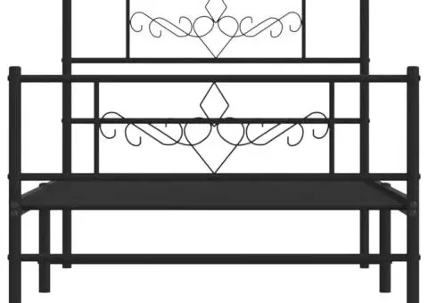 Cadru pat metalic cu tăblii de cap/picioare, negru, 75x190 cm - 5/5