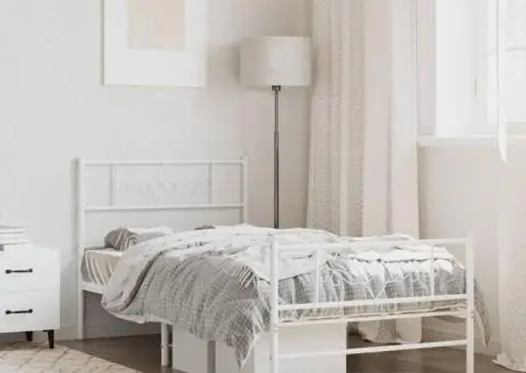 Cadru de pat metalic cu tăblie de cap/picioare, alb, 75x190 cm - 1/5