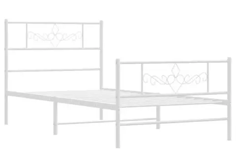 Cadru de pat metalic cu tăblie de cap/picioare, alb, 75x190 cm - 3/5