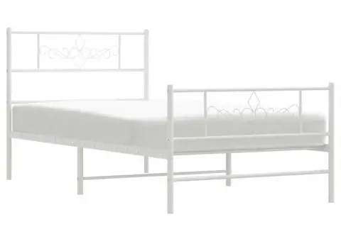 Cadru de pat metalic cu tăblie de cap/picioare, alb, 75x190 cm - 4/5