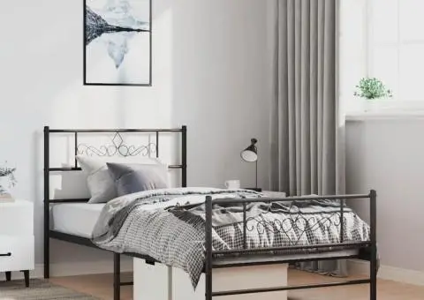 Cadru pat metalic cu tăblii de cap/picioare, negru, 100x200 cm - 1/5