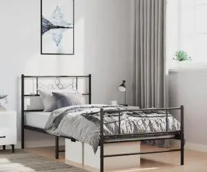vidaXL Cadru pat metalic cu tăblii de cap/picioare, negru, 100x200 cm