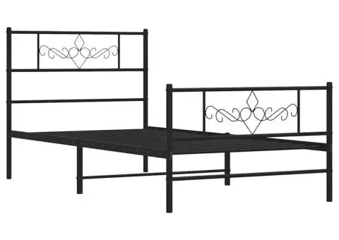 Cadru pat metalic cu tăblii de cap/picioare, negru, 100x200 cm - 3/5